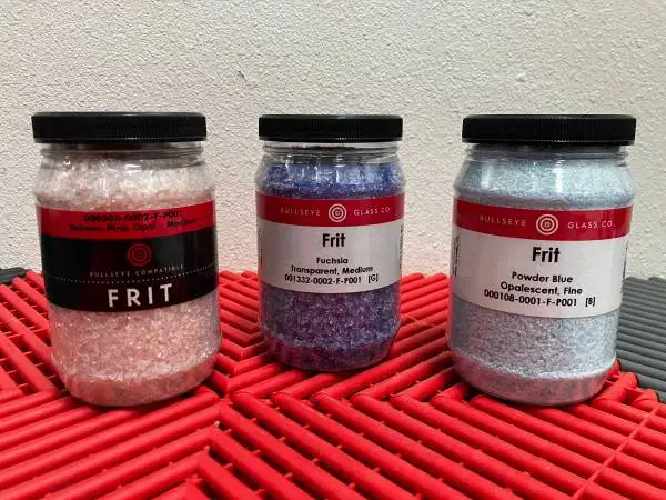 Bullseye Glass COE 90 Frit 1 lb Jars – Fuchsia, Salmon Pink, Powder Bl