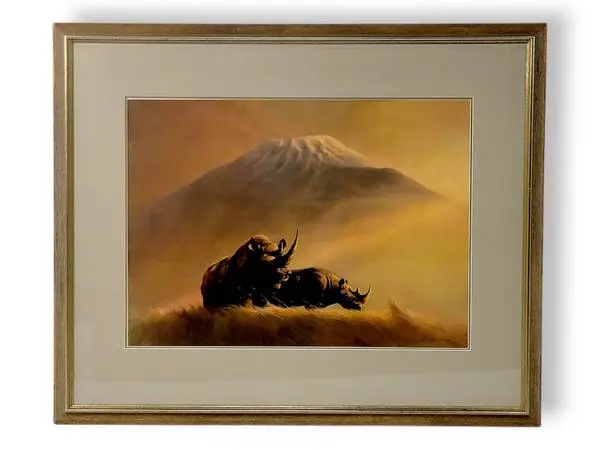 AFRICAN FRAMED PRINT RHINOS