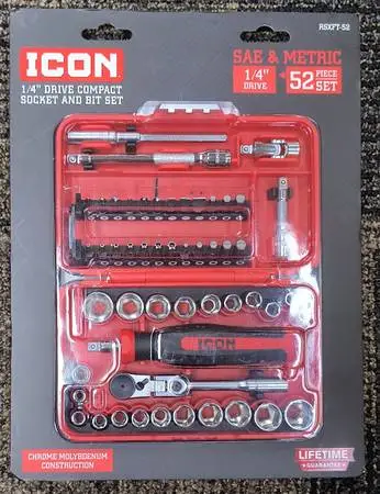 ICON 1/4 Drive SAE & METRIC Compact RATCHET SOCKET & BIT SET