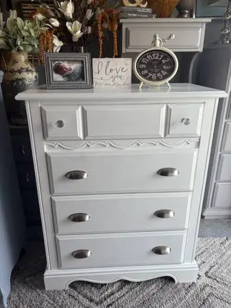 White with silver hardware chest of drawers