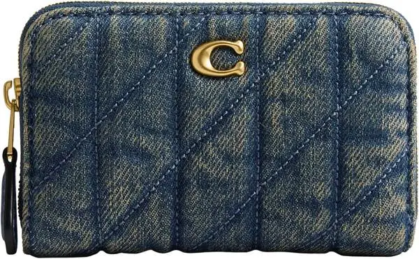 Coach Essential Denim Small Zip Around Card Case Quilting - AUTHENTIC