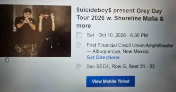$uicideboy$ - 3 seated tix on Oct 10, 2026