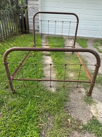 Antique Wrought Iron Full Size Bed Frame -Original Farmhouse Patina -