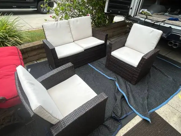 EXCELLENT THREE-PIECE PATIO SET WITH CUSHIONS CAN DELIVER LOCAL IF NEEDED