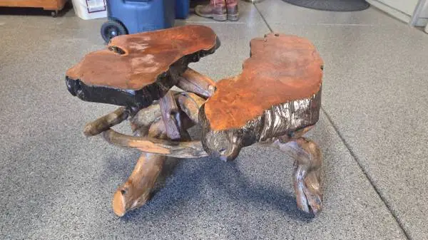 Redwood burl multi level table