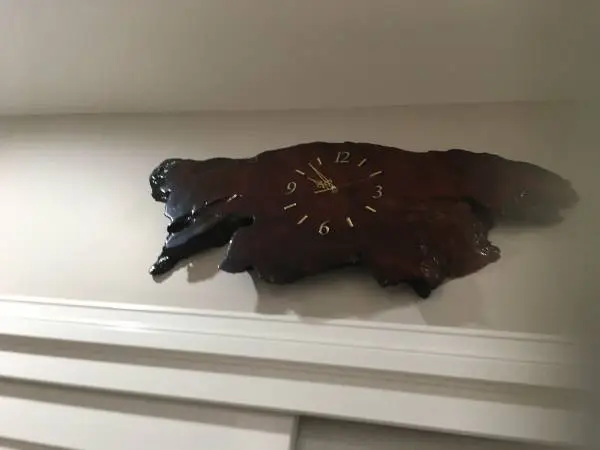 burl wood slab wall clock