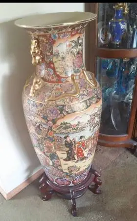 Pair of Giant Palatial Chinese Satsuma Style Porcelain Oriental Vases