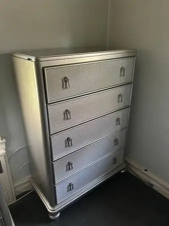 Bedroom set solid wood silver metallic