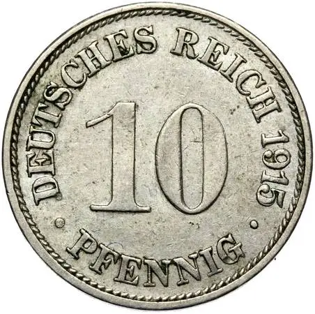 111 YEAR OLD  WW  I  1915J  German Empire 10 Pfenig coin AU Condition