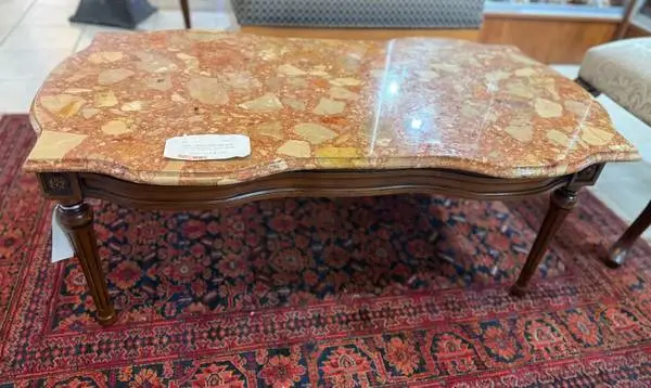 Vintage Louis XV Style Marble Scalloped Coffee Table