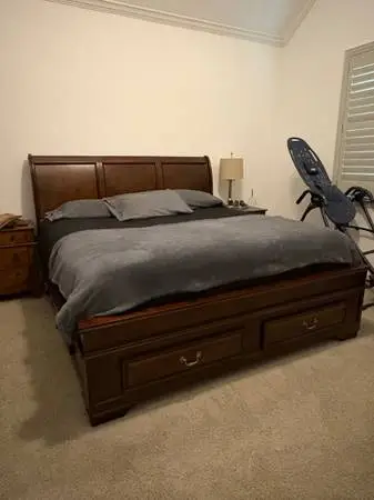 King bed with 6 drawer storage in bed, 2 nightstands