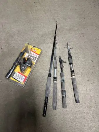 Fishing 5 telescopes rods  1 new from friends estate