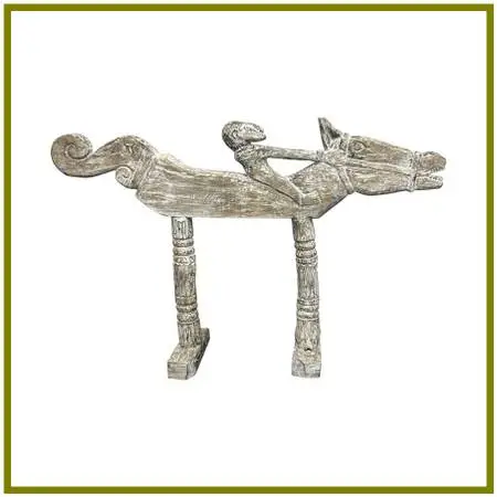 Balinese Hand-carved Solid Wood Horse + Rider Sculpture