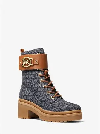 New Rory Denim Logo Jacquard Combat Boot women size 8M(address in description)