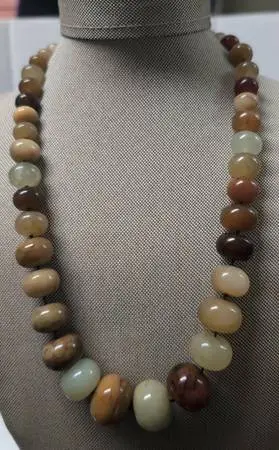 Multicolor Agate & Jade gemstone necklace sterling clasp, 22in long