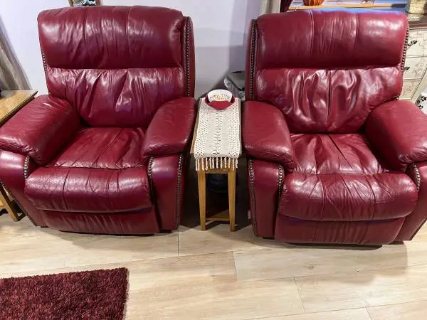 Like New Burgundy Leather Recliners