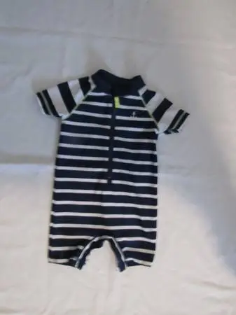 New Baby Boys 9 Months Blue/White Stripe Swimwear