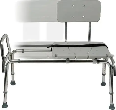 (NEW) HEAVY-DUTY SLIDING SHOWER BENCH with BACK, ARMREST