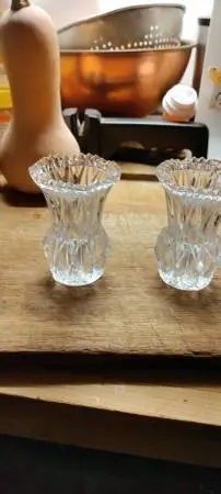 Set of two Hand cut crystal toothpick candle holder