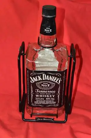 EMPTY Collectable Jack Daniels 3 Litre Bottle in Swing Metal Cradle
