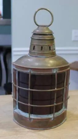 Vintage Copper Marine Signal Lantern – Red Globe - Nautical