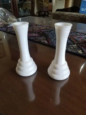 Pair of Antique Milk Glass Flower / Bud Vases