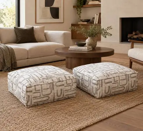 Organic Modern Oversized Ottoman (Set of 2) Ivory & Light Gray