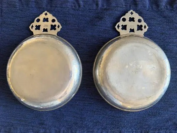 Two (2) Vintage Large Pewter Cartier Porringers Bottle Coasters
