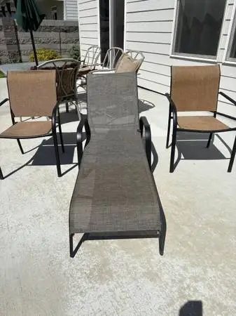 For sale folding lounge chair and two patio chairs
