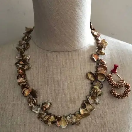 Estate Jewelry - Copper Color Flat Keshi Pearl Necklace & Earring Set