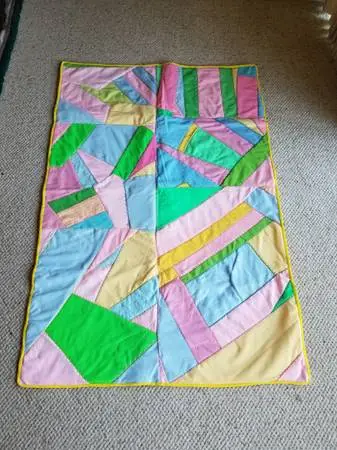 Colorful Vintage Handmade Baby Quilt, Doll Quilt, Throw, Lap Blanket