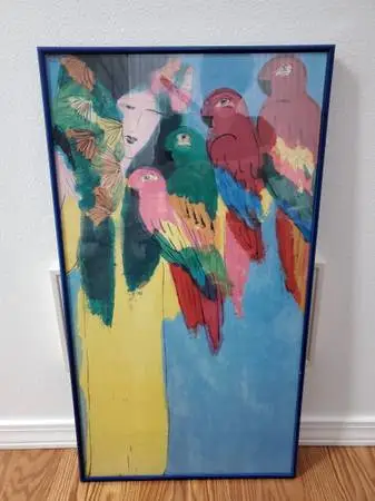 Lady with 3 Parrots