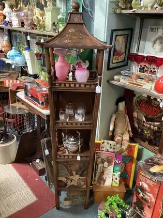 ANTIQUE CHINOISERIE 3 SHELF/CABINET PAGODA STYLE