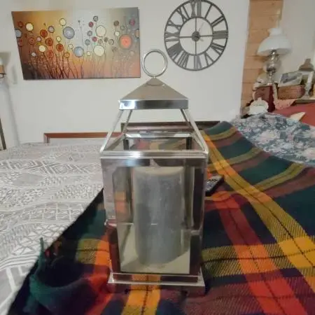 Stainless steel and glass lantern