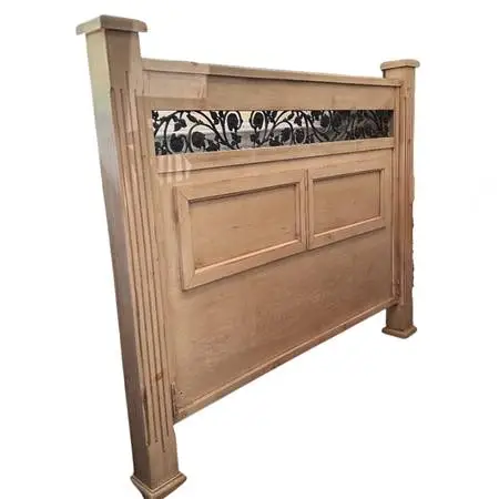 Queen- Light Wood Bed Frame with Metal Details