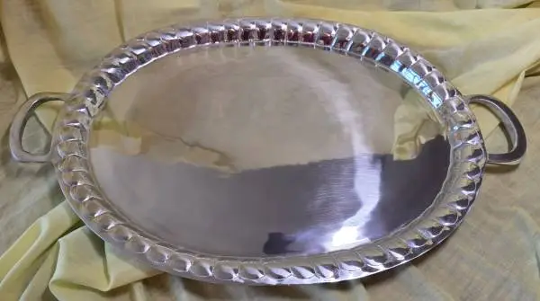 New Vintage Heavy Aluminum Tray with feet and handles