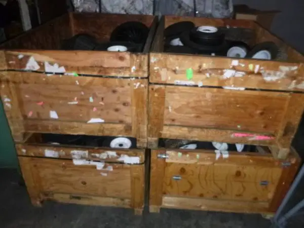 four crates of new utility wheels  approx 80