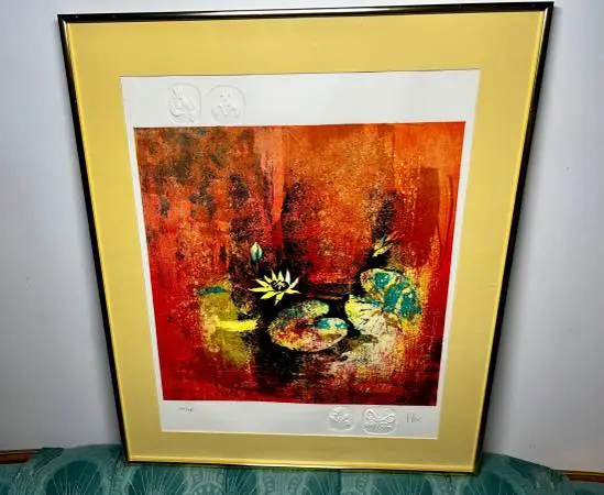 Vintage Hoi Lebadang water lilies lithograph