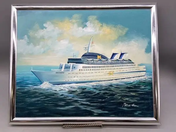 Ship n Sea 17x21” framed, signed original canvas artwork