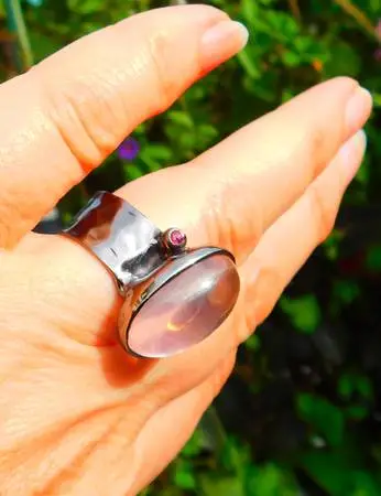 Natural Rose Quartz 20ct, Ruby, Medieval Ring, one of a kind, for love