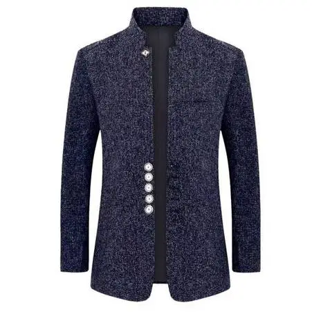 Stand Collar Blazer (Size: XXL) For Sale (Navy Blue)