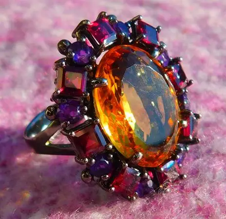 Natural Citrine, Spinel, Amethyst Ring; One of a Kind, custom made