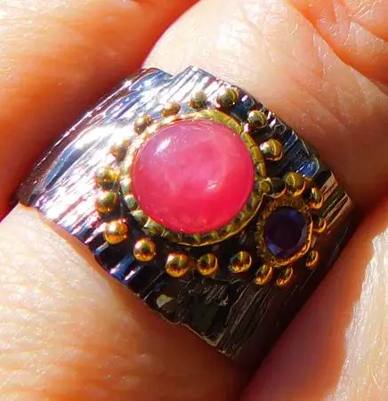 Natural Ruby, Amethyst Ring, antique silver, gold Size 7