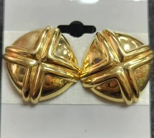 14k Yellow Gold Puffy Ribbed Cross STUD EARRINGS