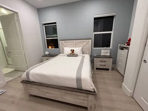 NEW - Bobs Savannah Queen Bed, Nightstands, Mattress Set - PAID $2500
