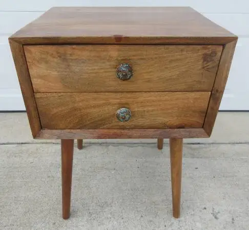 Mid-Century Modern Wood Nightstand / End Table with Charging Station