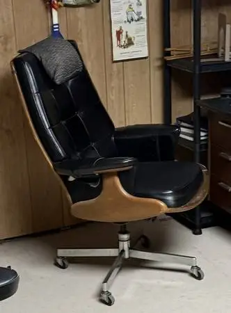 Heywood and Wakefield office /desk chair black tufted and maple base