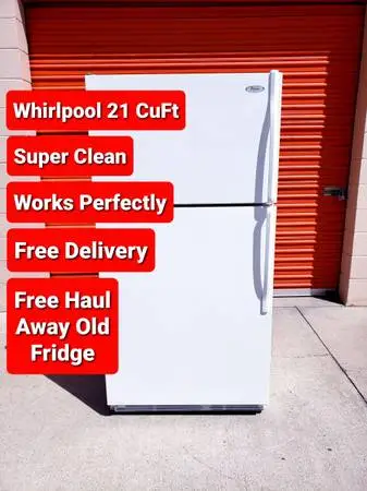 Top Freezer Refrigerator Whirlpool 21 CuFt Super Clean Work Perfect Free Deliver
