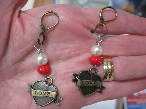 Artisan Made Red and Pearl Dangle Earrings  $5
