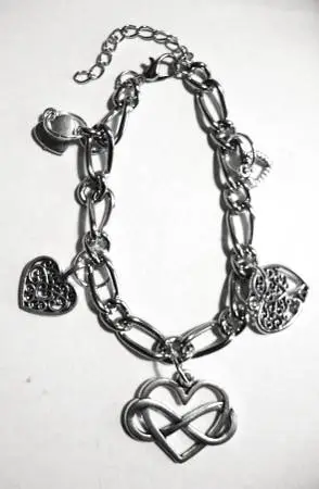 18K Silver Plated Artisan Heart Charm Bracelet